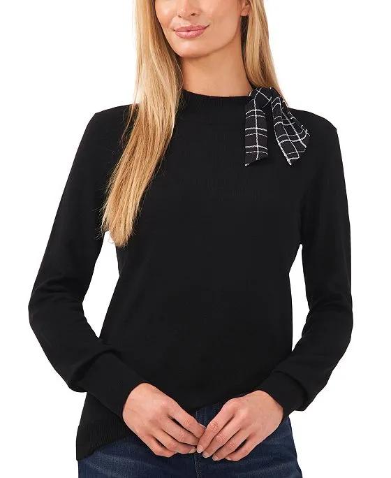 CeCe Mock Neck Sweater with Tie