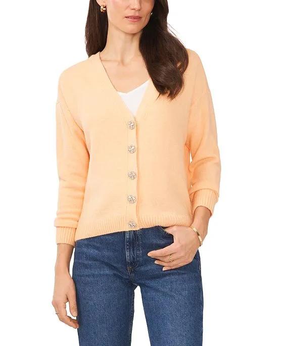 CeCe Women's Button V-neck Sweater
