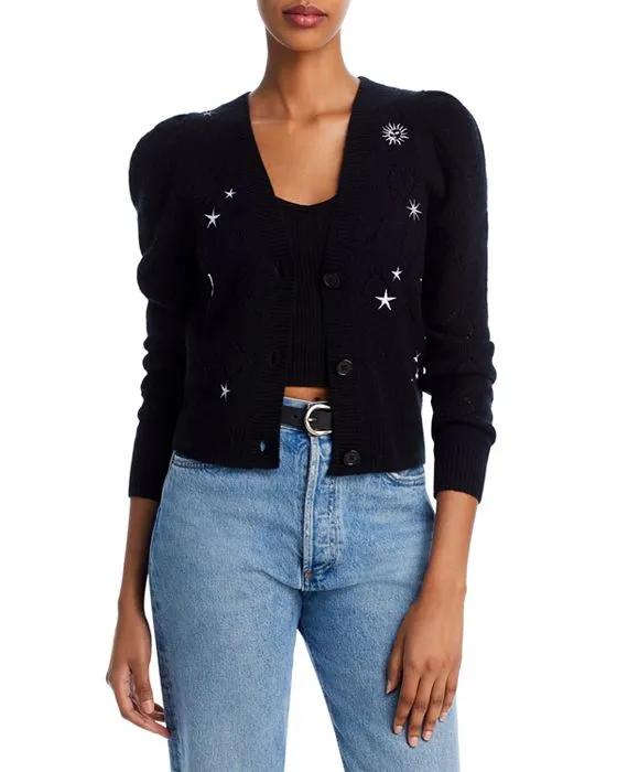 Celestial Embroidered Diamond Pointelle Puff Sleeve Cashmere Cardigan - 100% Exclusive