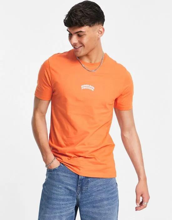 center print logo T-shirt in orange