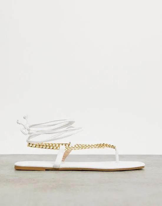 chain detail flat sandals in white