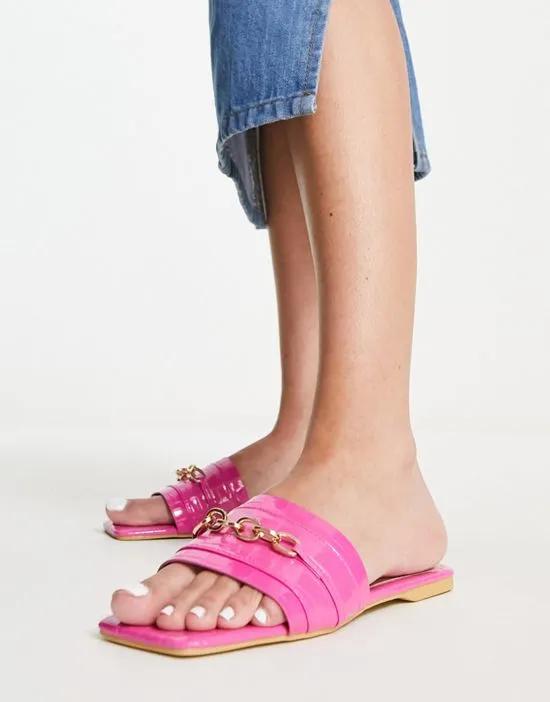 chain loafer sliders in pink croc