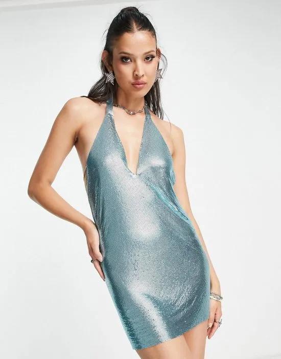 chainmail mini dress in ice blue