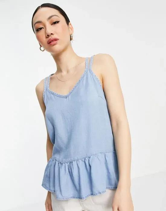 chambray cami with peplum in blue