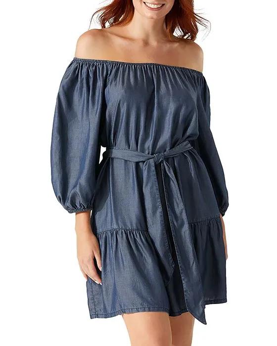 Chambray Off The Shoulder Dress Cover Up