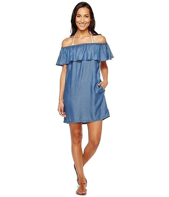 Chambray Off the Shoulder Dress Cover-Up
