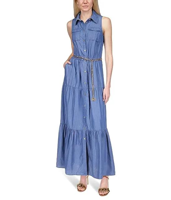Chambray Tiered Ankle Dress