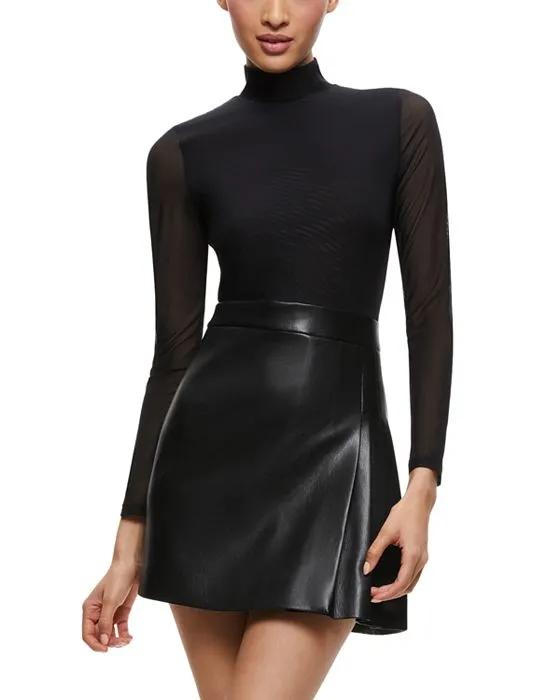 Chara Long Sleeve Mesh & Faux Leather Mini Dress