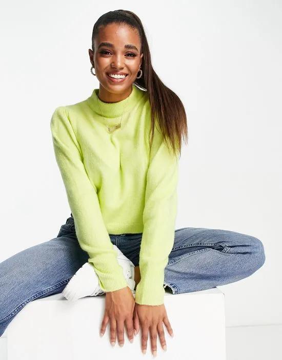 Chartreuse Puff Sleeve Sweater - LGREEN