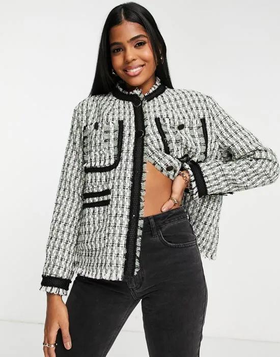 check print jacket in black and white