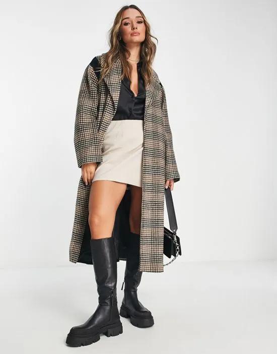 check spliced formal wool mix coat