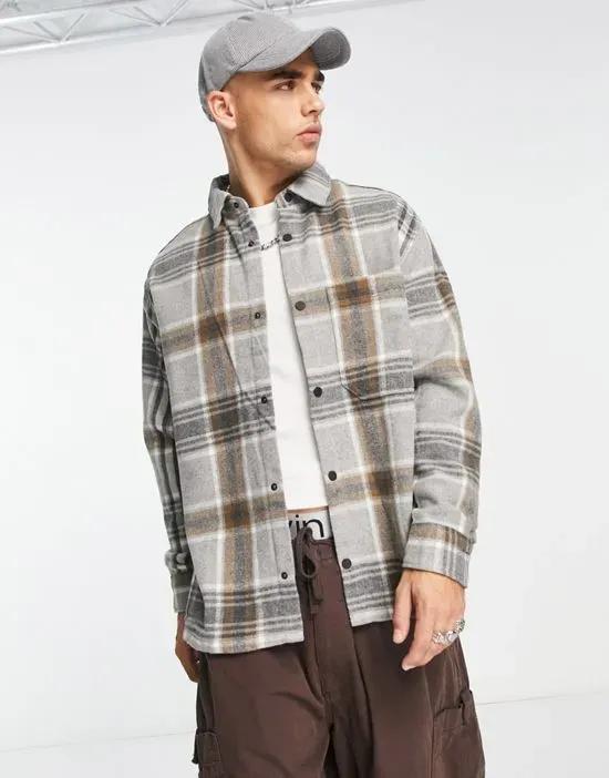 checked overshirt in brown and gray