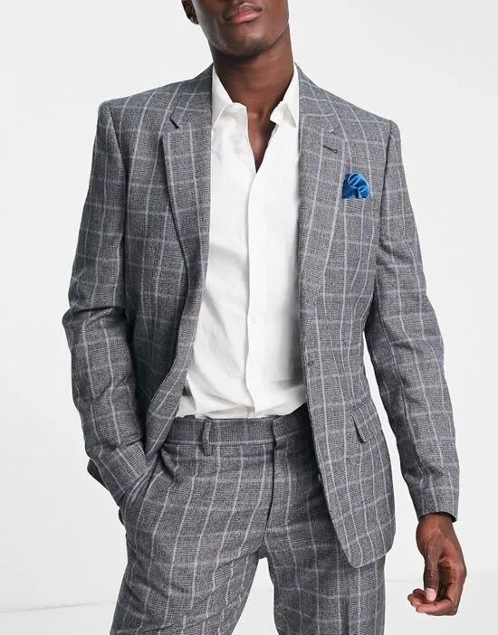 checked suit jacket in gray