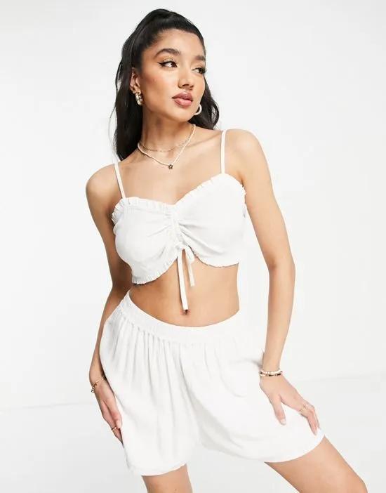 cheesecloth ruched tie front cami in ivory - part of a set