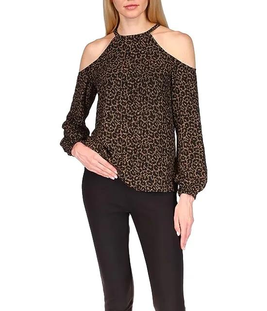 Cheetah Lace Cold-Shoulder Top
