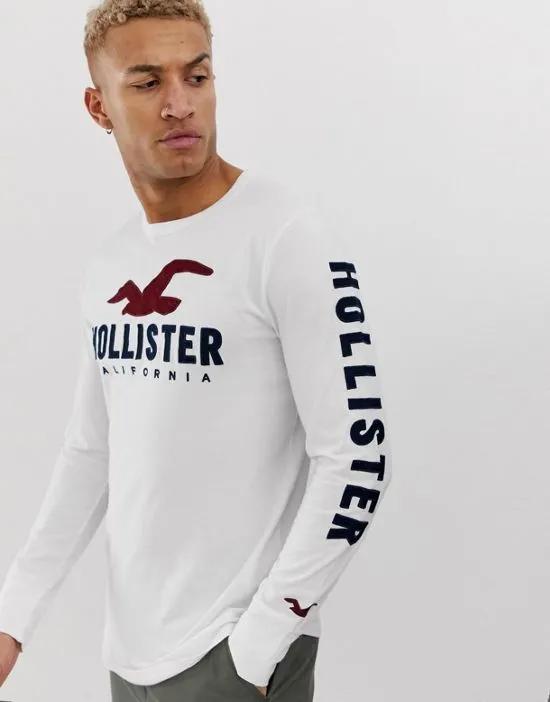 chest and sleeve logo long sleeve top in white
