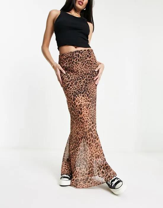 chiffon bias maxi skirt in animal print