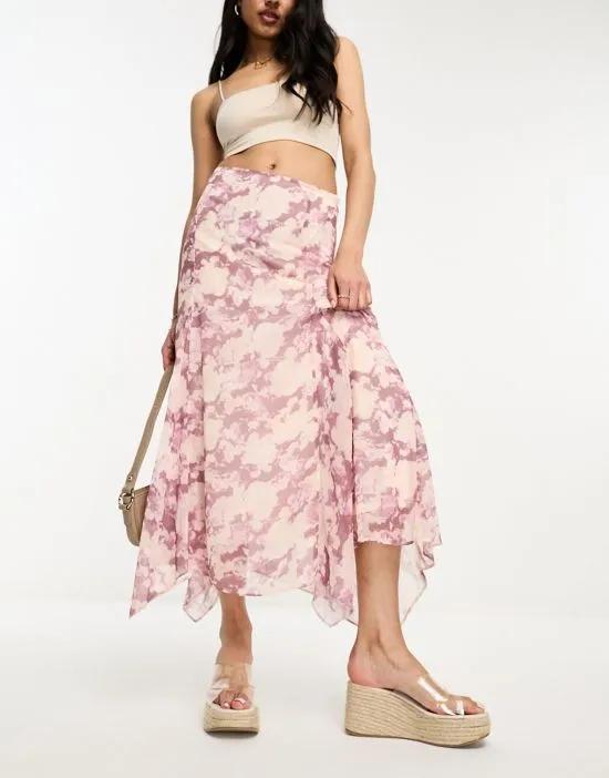 chiffon godet maxi skirt in blurred floral