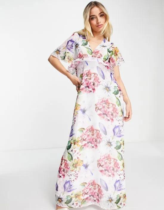 chiffon maxi dress with frill detail in floral print