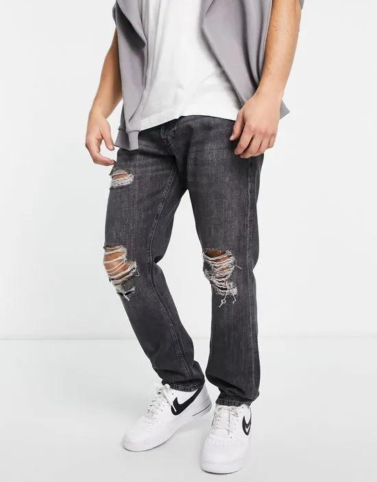 Chris Loose fit jean with knee rips in black
