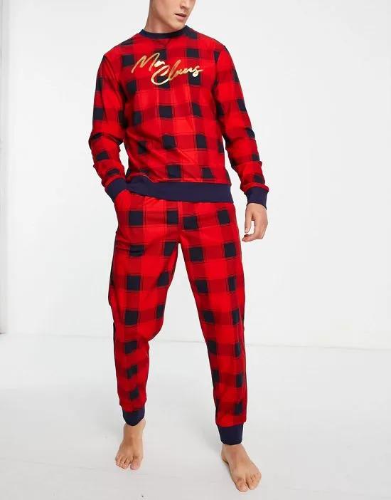 christmas claus check loungewear set in red