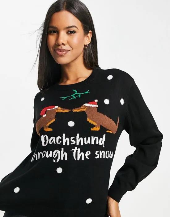 Christmas dachshund sweater in black