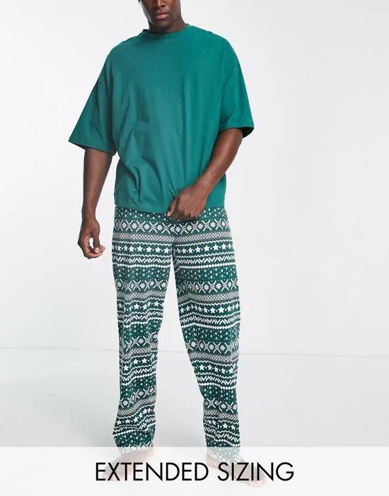 Christmas pajama set in green with fairisle trouser