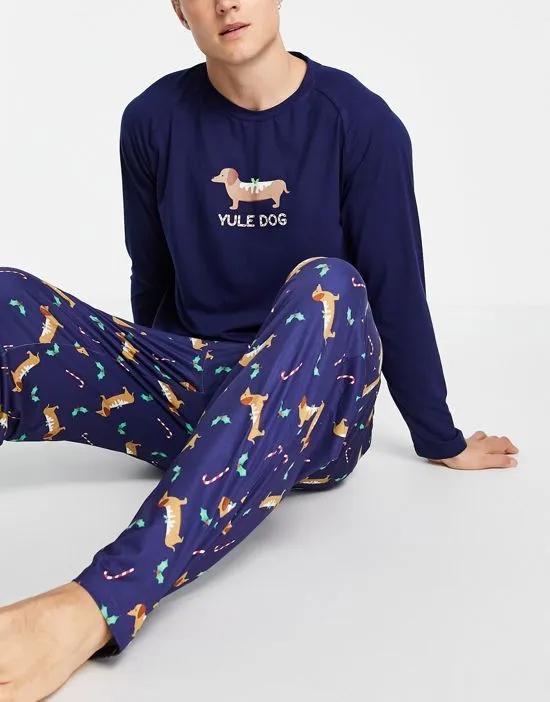 Christmas pajama set in navy dog print