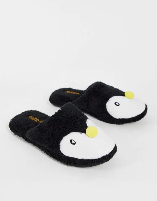 christmas penguin mule slipper in black