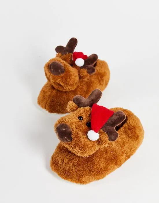 christmas reindeer slipper in brown