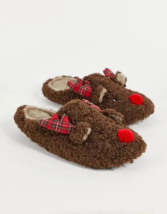 christmas reindeer slipper in brown