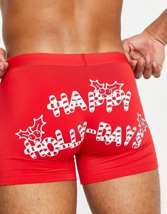 christmas trunk with bum print in red