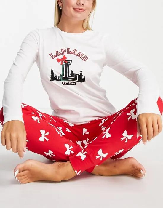 christmas varsity lapland pajamas in red and white