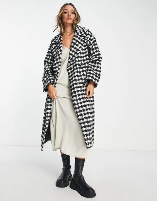 chuck on houndstooth wool mix coat in black and white