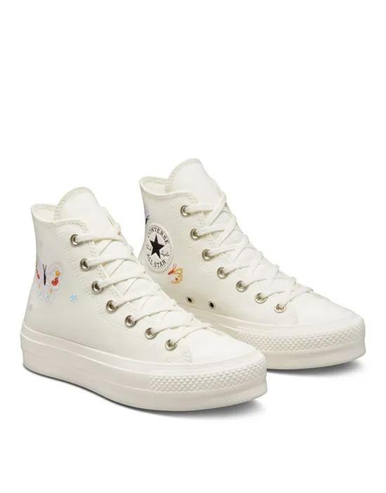 Chuck Taylor All Star Lift embroidered platform sneakers in off-white