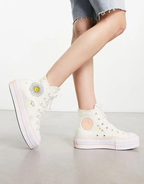 Chuck Taylor All Star Lift hi astronomy sneakers in white and coral