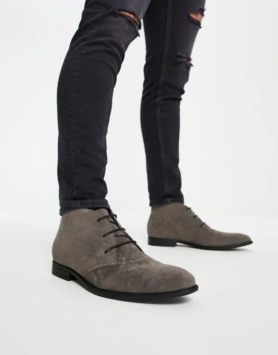 chukka boots in gray faux suede