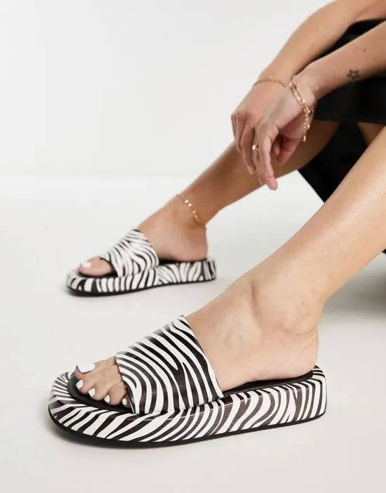 chunky flatorm sandals in zebra print