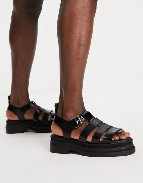 chunky gladiator sandals in black leather
