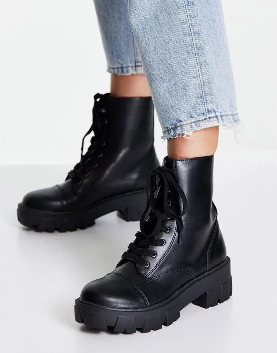 chunky lace up boots in black