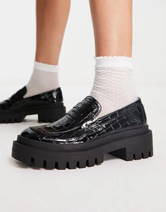 chunky loafers in black croc