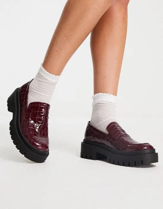 chunky loafers in burgundy croc