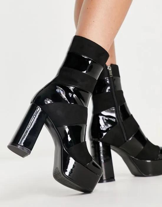 chunky platform heeled boots in black mix
