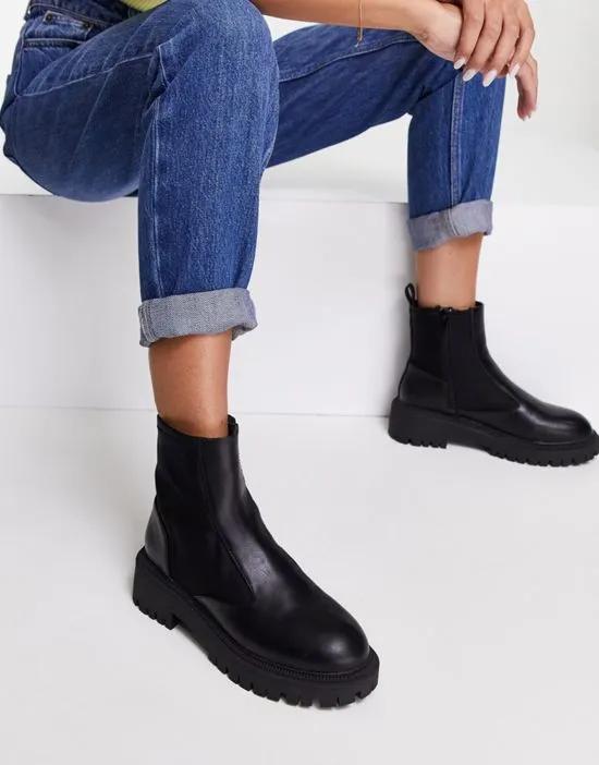 chunky pull on ankle boots in black