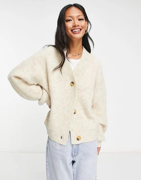 chunky ribbed cardigan in beige