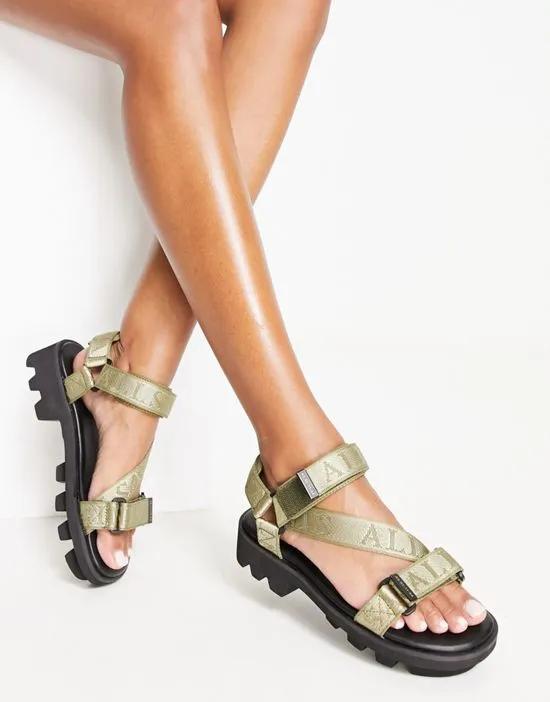 chunky sandals with tonal logo straps in olive