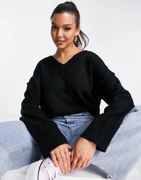 chunky v neck sweater in black