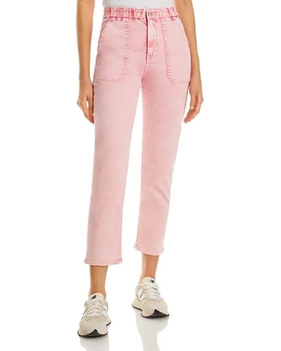 Cinch Waist High Rise Ankle Straight Jeans in Pink - 100% Exclusive