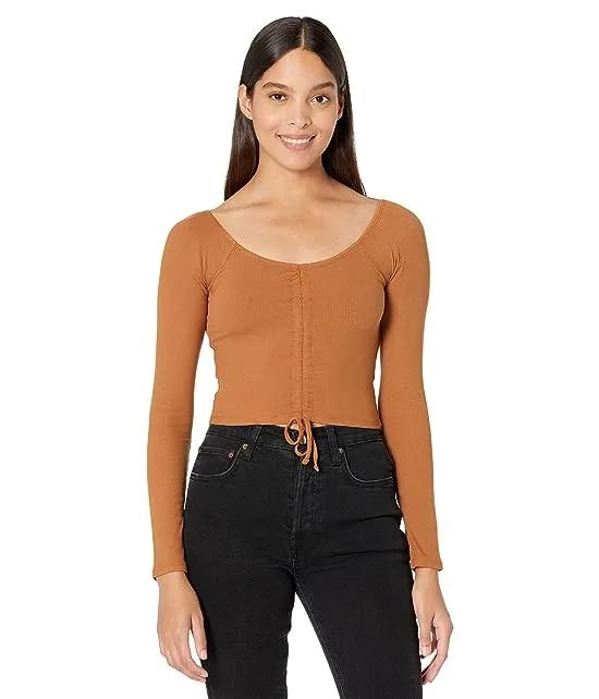 Cinched Front Cropped Long Sleeve Top