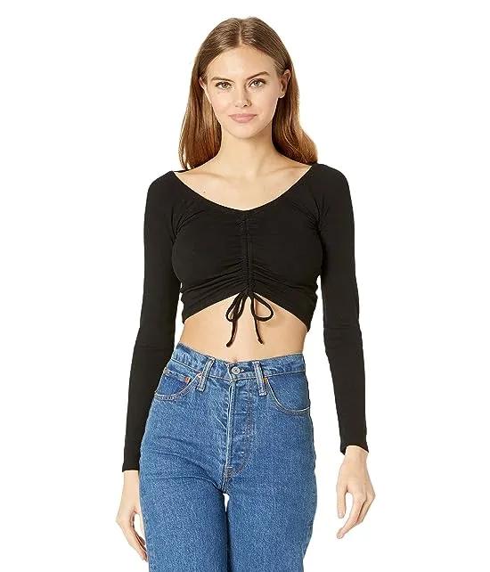 Cinched Front Cropped Long Sleeve Top